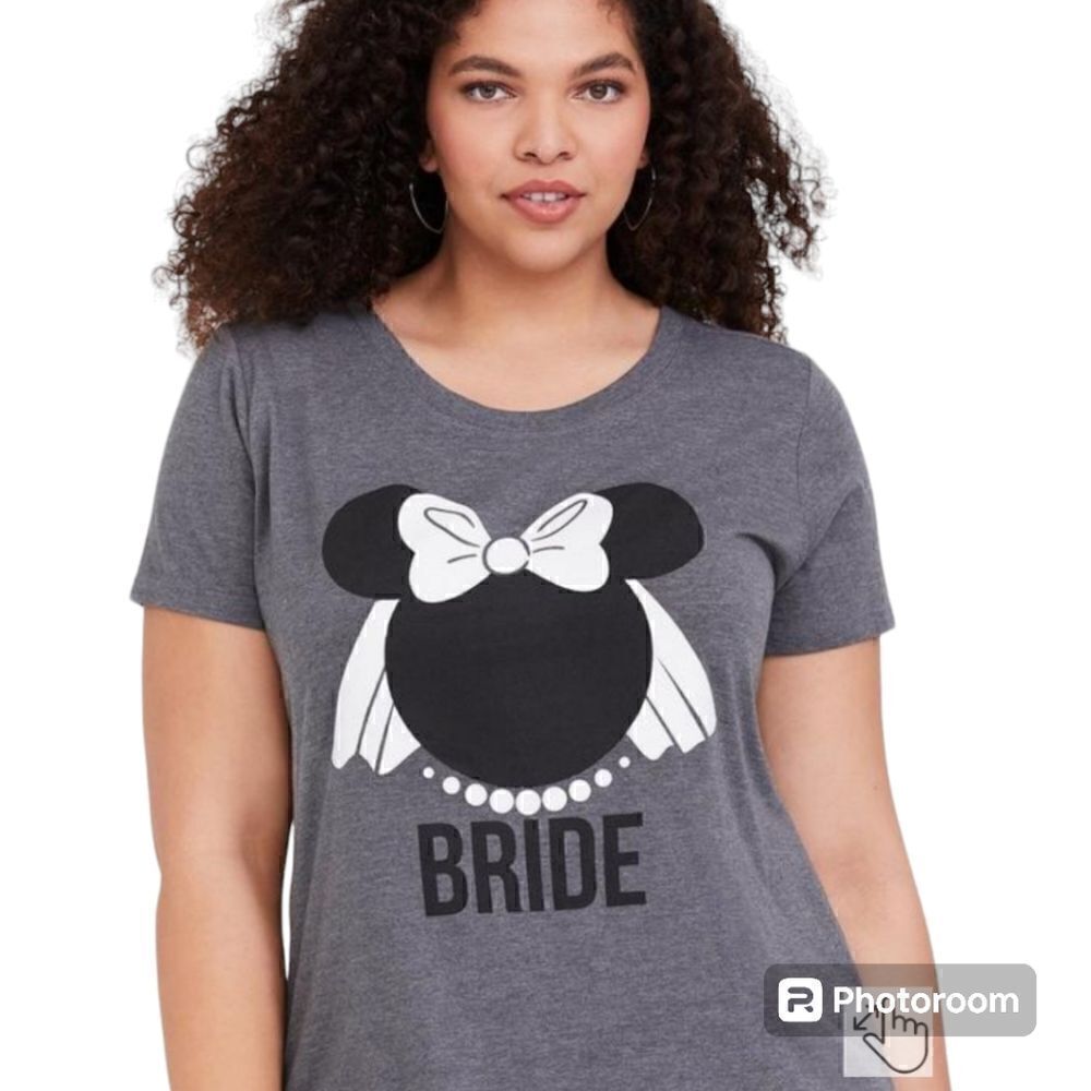 5X 28W Torrid Gray Disney Minnie Mouse Bride Tee Wedding Honeymoon Bachelorette